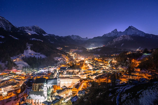 View over Bechtesgaden at Night from Lockstein