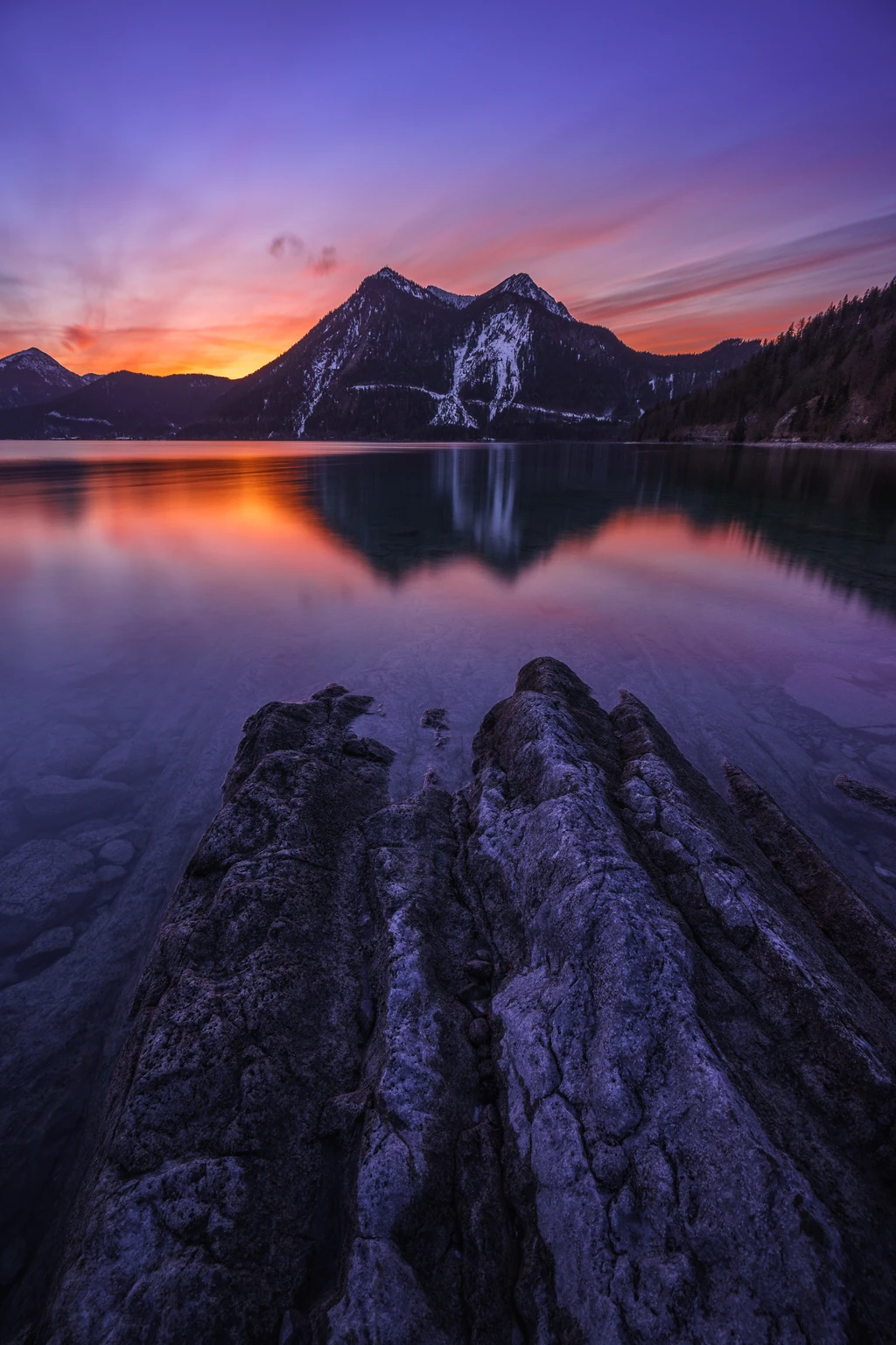 Beautiful sunset colors at lake Walchensee