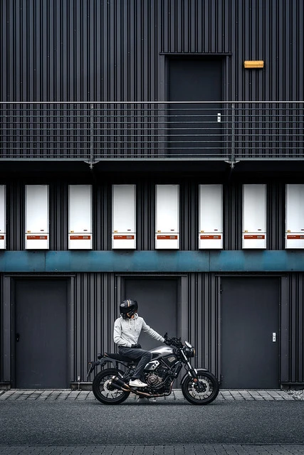 Rider on Yamaha XSR 700 in Industrial Area