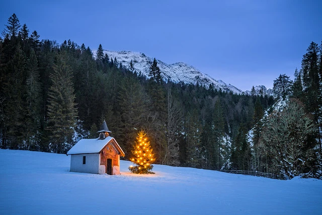 Lonely Christmas Chapel close to Garmisch Patenkirchen