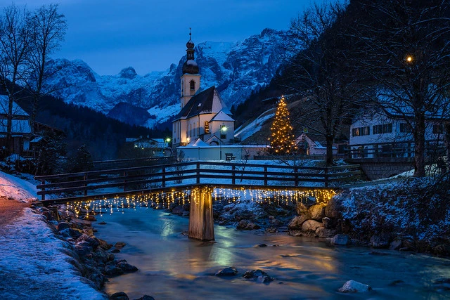 Christmas Church St. Sebastian in Ramsau in Winter