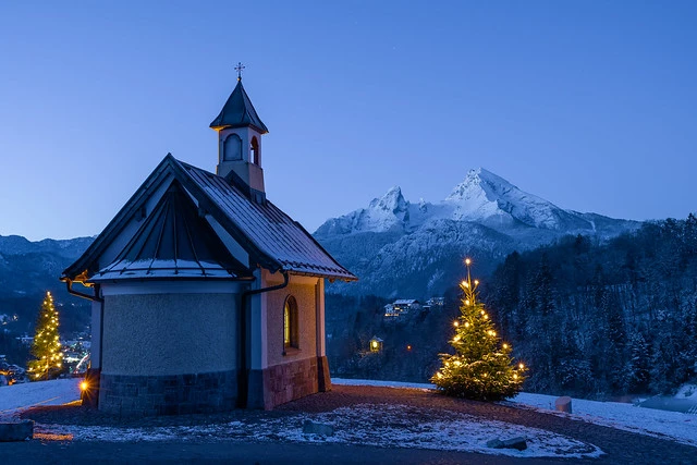 Christmas Chapel with mountain Watzmann
