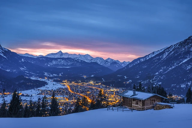 Eckenhütte and Garmisch Patenkirchen during Blue Hour